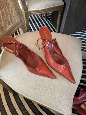 Sergio Rossi Rust Leather Pointed Slingback 4” heel